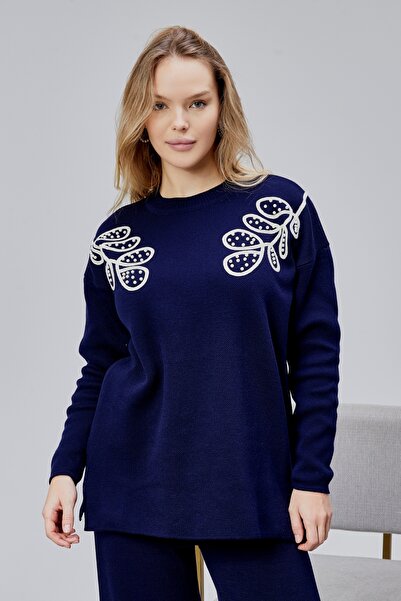 Jinx Wear Fashion Плечовий лист Ласель Перлина Деталь Жіночий 2-х частинний акриловий жіночий трикотажний комплект