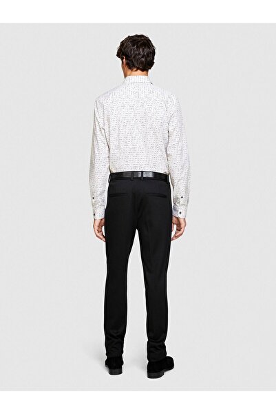 Sisley 100% Koton Slim Fit Geometric Pattern Poplin Shirt Men's Colorful Shirt - 323A58J2Sq033