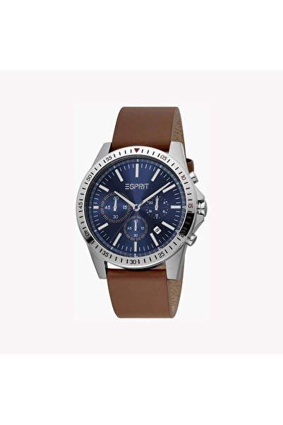 Esprit Men's Brown Leather Watch, Blue Dial | Es1g157m0025