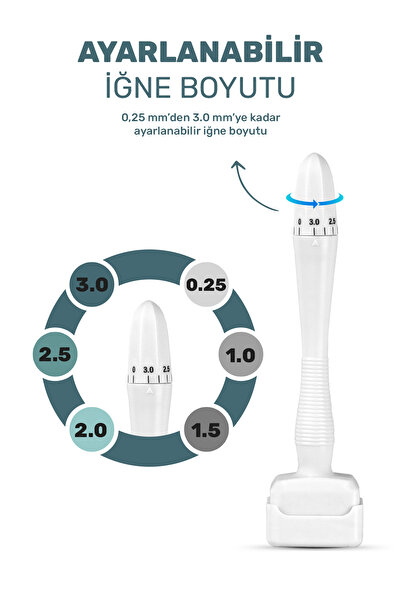 SİLVERLAND DermaStamp 140 Titanyum İğneli , Ayarlanabilir 10 İğne Ölçülü 0.25mm-3.00mm Dezenfektan Hediyeli
