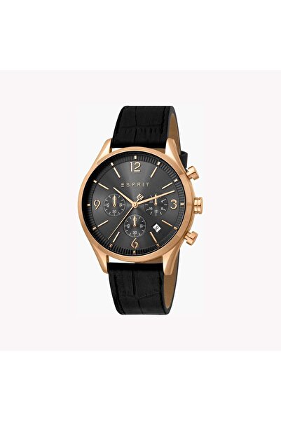 Esprit Men's Black Leather Watch, Black Dial | Es1g084m0025