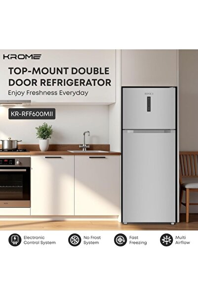 Krome 600L Capacity Double Door Refrigerator | Total No Frost | LED Display | Twist Ice Maker