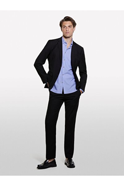 Sisley 100% бавовна, вузький крій, класичний комір, сорочка з принтом, чоловіча сорочка блакитного кольору - 324A5WNKSQ03U