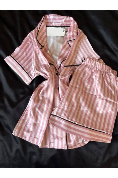 ateviaco Pembe Şortlu Saten Takım