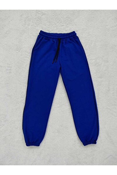 Pidal Giyim Beli Bağcıklı Pamuklu Saks Mavisi Eşofman Altı