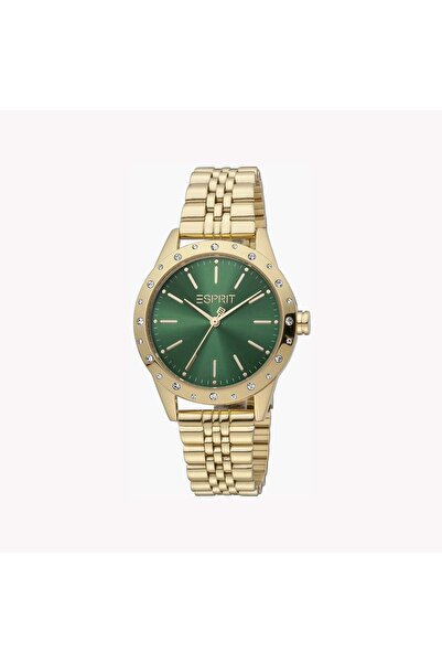 Esprit Women's Gold Stainless Steel Watch, Green Dial | Es1l189m0035