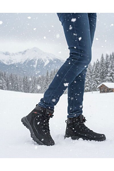 Budaks Men's Boots with Fleece Inside, Anti-Slip Thermo Sole, Winter Lace-Up Zippered Outdoor Trekking Boots