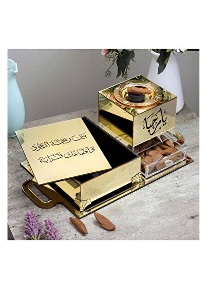 Story of candle مبخرة مع صندوق لحفظ البخور وللتخزين وصينية تحملهما تأتي المبخ...