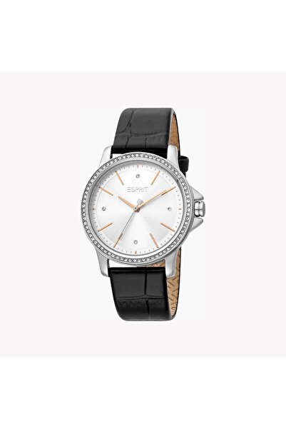 Esprit Women's Black Leather Watch, Silver Dial | Es106041003