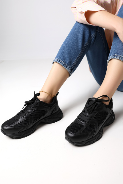 Encool Women's Black Mesh Sports Shoes – Casual Comfortable Thick Sole Sneaker Model