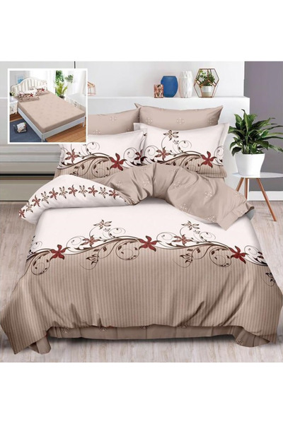 Pucioasa Double bed linen set (fitted sheet), reversible 6-piece thick finet ...