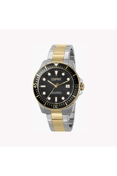 Esprit Men's Silver & Gold Stainless Steel Watch, Black Dial | Es1g156m0025