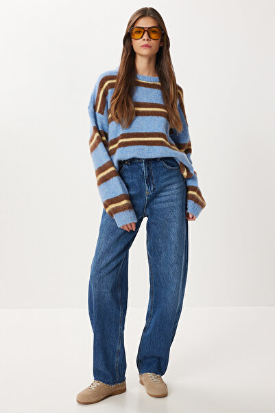 Lovelyİstanbul Raw Hem Baggy Jean Lri0022 Dark Blue