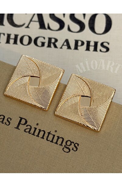 MioArt Gold Color Big Square Vintage Earrings