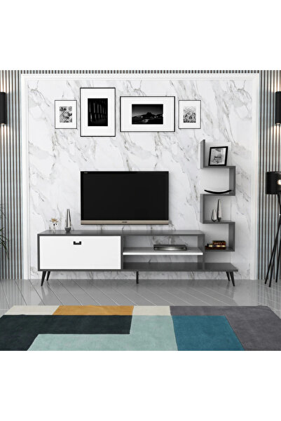 Stylish Home طاولة تلفزيون ابيض ورمادي 180 سم - Ceren