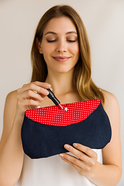 Fynbos حقيبة مكياج من قماش الدنيم باللون الأحمر المنقط - منظم سفر صغير الحجم ...