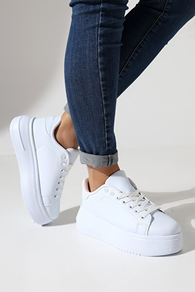 Encool Pantofi sport alb cu talpă groasă pentru femei | Model de pantofi sport elegant și confortabil, potrivit pentru utilizare zilnică