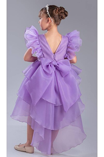 Tarz Çocuk Girl's Lilac Evening Dress Ruffles, Front Short Back Long Special Occasion Dress