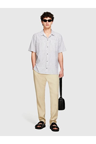 Sisley 100% Linen Slim Comfort Fit Pants Men's Beige Trousers - 325P4Aghsf049