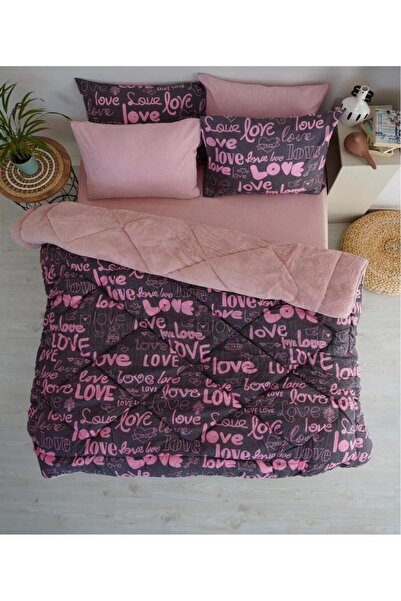 Arma Concept Double-Sided Love Patterned Welsoft Pufidik Silicone Quilt 195X215 + 2 Pillowcases