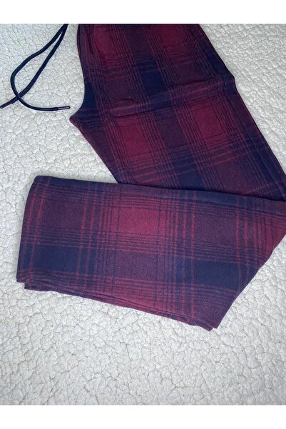 DÜVEN Jacquard Fabric Winter Women's Men's Unisex Burgundy Tracksuit & Pajama Bottoms