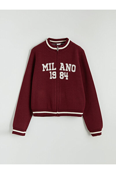 LC Waikiki Bordo guler rotund Milano cu model Cardigan tricotat pentru fete