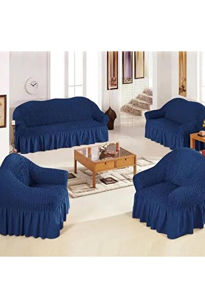 ARTUÇ Bürümcük Pamukluk (3-2-1-1) Sofa Slipcover Set with Skirt (Dark Blue Rank)