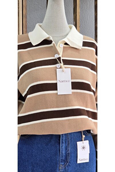 NANTİREA Shirt Collar Striped Sweater