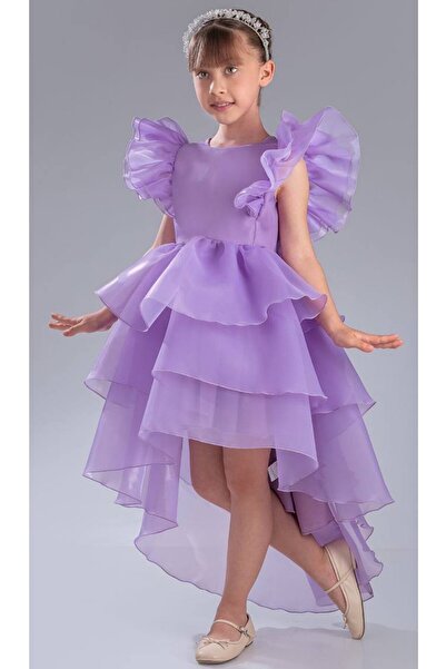 Tarz Çocuk Girl's Lilac Evening Dress Ruffles, Front Short Back Long Special Occasion Dress