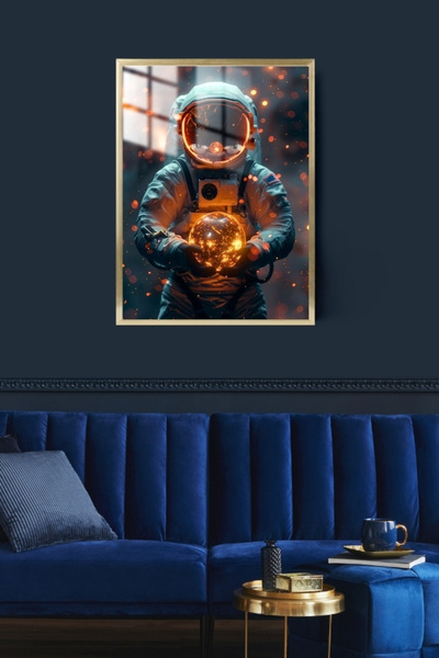 Astronot Uzay Çerçeveli Metal Poster Tablo