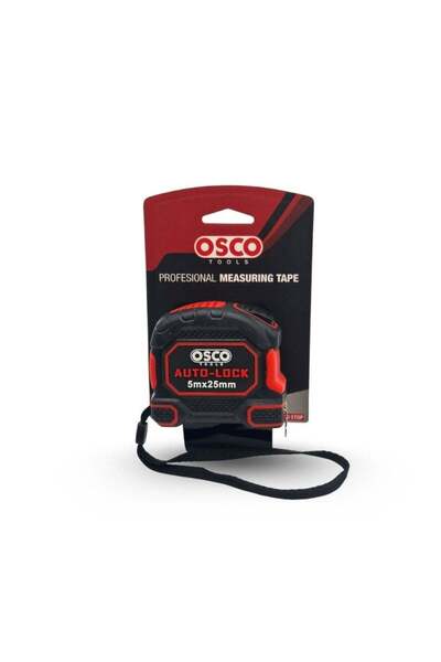 Osco 5-Meter Rubber-Coated Measuring Tape, Durable Non-Slip Design with Metal Clip, Clear Markings,