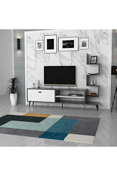 Stylish Home طاولة تلفزيون ابيض ورمادي 180 سم - Ceren