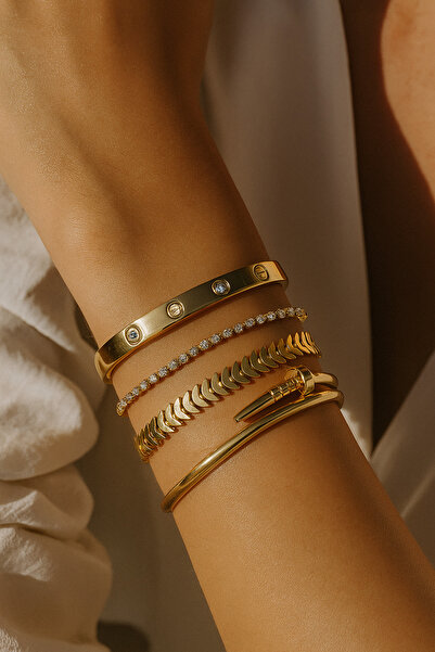 KOBA Kadın Altın Kaplama Şık Ve Zarif Kombin Bileklik Seti