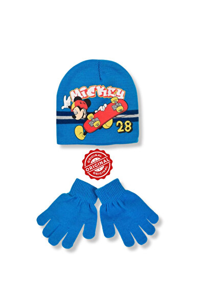 Mickey & Friends Set căciulă și mănuși Mickey Mouse™ Skate Fun pentru copii, albastru, mărime universală, licență oficială Disney®