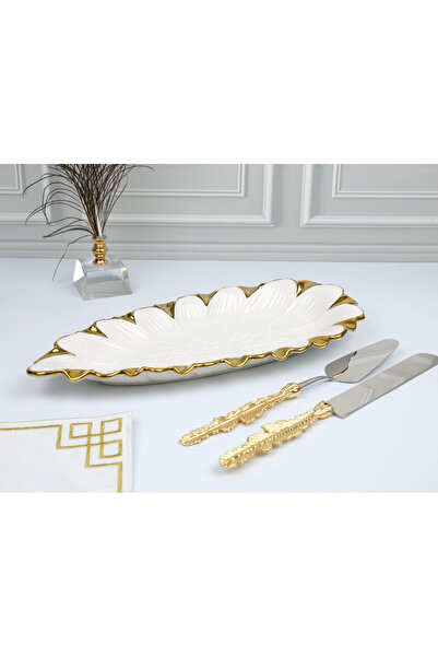 ROY KING طبق تقديم بيضاوي ذهبي من رويكينج فلورا 42*19 سم SLN 013