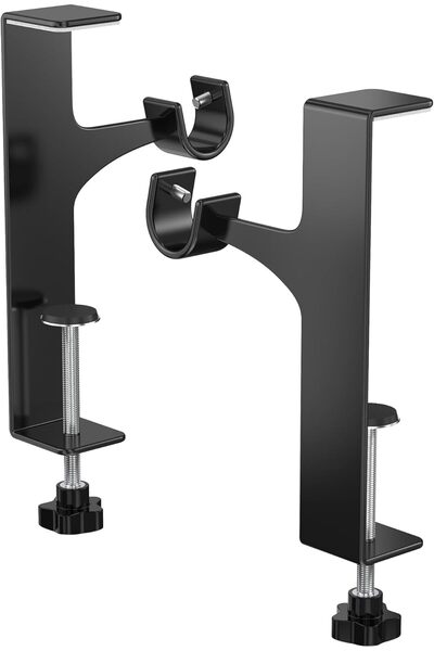 OEM Set of 2 curtain rod brackets, no drilling required, metal, adjustable, black