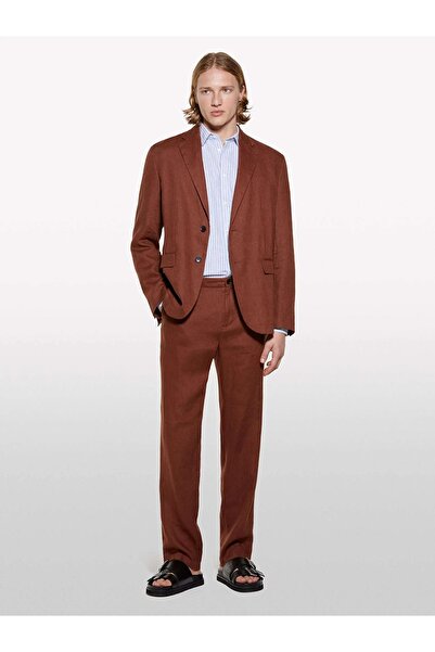 Sisley 100% Linen Slim Comfort Fit Pants Men's Brown Trousers - 325P4Aghsf049