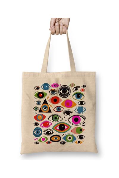 Toyaso Eye Colorful Meditation Λευκή υφασμάτινη τσάντα με μακριά λαβή Τσάντα αγορών Τσάντα παραλίας