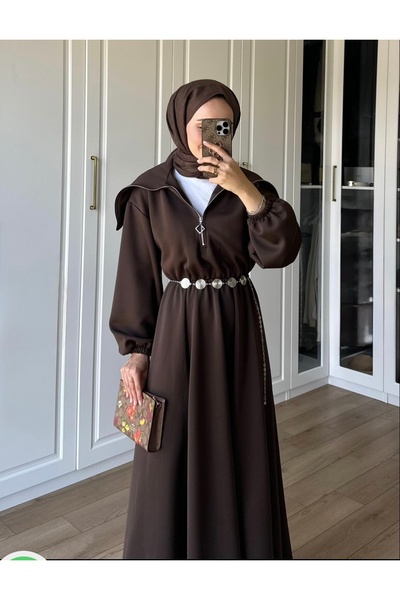 BURKAY Elegant Zippered Stylish Hijab Dress |   Modern Casual Dress with Waist Detail