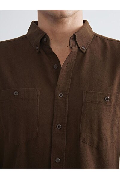 LC Waikiki Brown Regular Fit Long Sleeve Gabardine Men's Shirt
