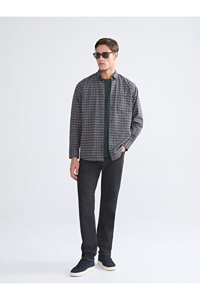 LC Waikiki Brown Regular Fit Long Sleeve Plaid Gabardine Men's Shirt