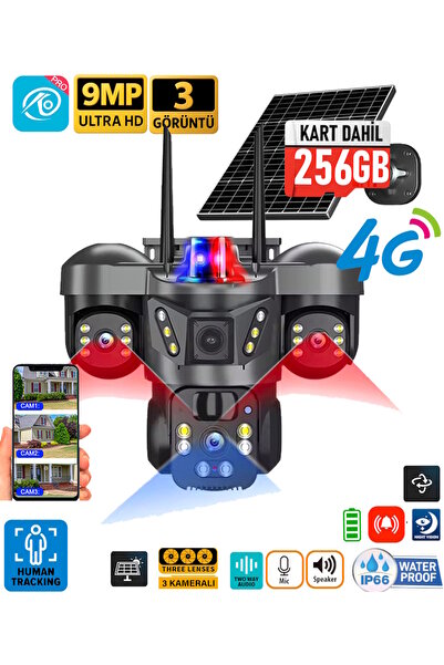 Ventus O-Kam 8050 256GB 9MP Lens 3 Kamera UltraHD 4G Solar Akıllı Güvenlik Ka...