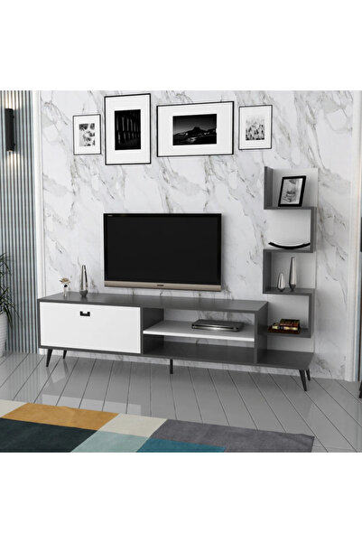 Stylish Home White and gray TV stand, 180 cm - Ceren