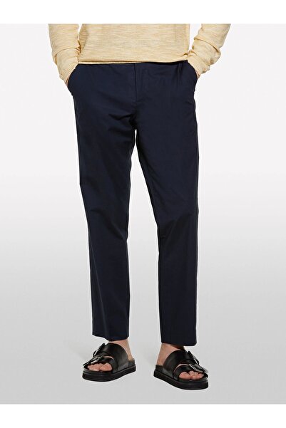 Sisley Cotton Blend Slim Comfort Fit Parachute Canvas Pants Men's Navy Blue Trousers - 325P4Ytwsf05D