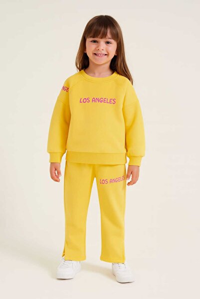 gigigiyim Yazı Printed Two-Strand Girls' Set Yellow