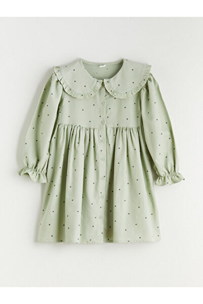 LC Waikiki LCW Kids Yeşil Bebe Yaka Puantiyeli Kız Çocuk Elbise