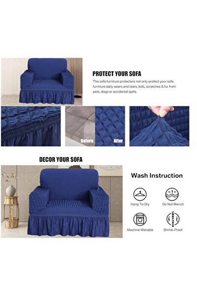ARTUÇ Bürümcük Pamukluk (3-2-1-1) Sofa Slipcover Set with Skirt (Dark Blue Rank)