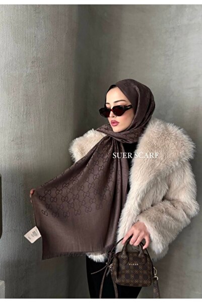 Şalcı Açık kahve G desen yün ipek şal pamuklu uzun etiketli dört mevsime uygun şal
