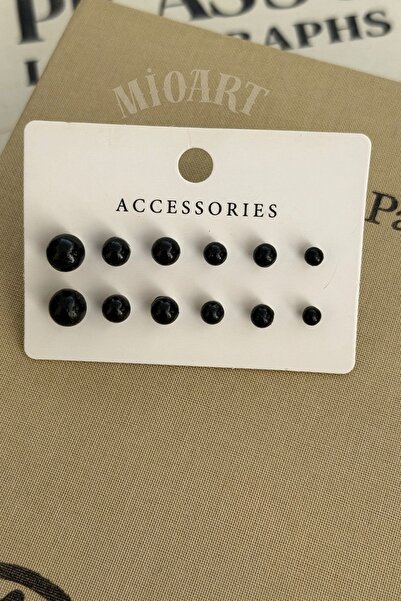 MioArt Colorful Women's 12-Piece Black Stone Earring Set