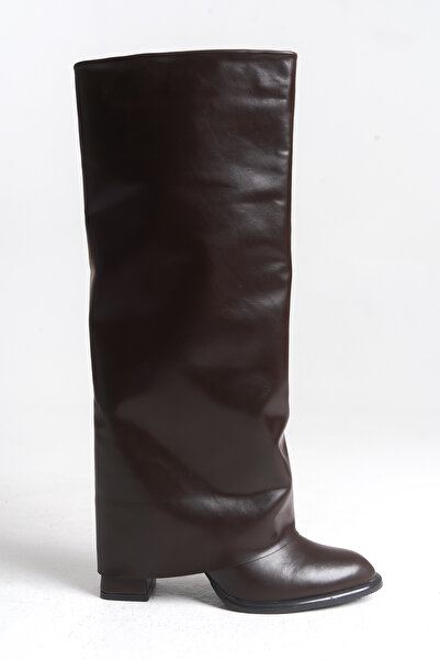 LEVONYA Cizme confortabile cu toc pentru femei, maro, cu detaliu de cizme cu toc